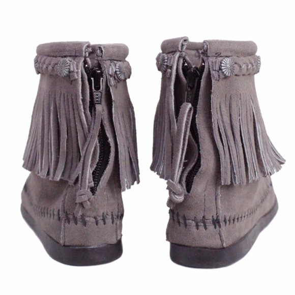 Minnetonka Gray 29IT Concho Hi Top Fringe Zip-up Moccasin Ankle Boots, 9 - Picture 4 of 9